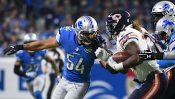 Dec 11, 2016; Detroit, MI, USA; Detroit Lions outside linebacker DeAndre Levy (54) tackles Chicago Bears running back Jordan Howard (24) during the game at Ford Field. Mandatory Credit: Tim Fuller-USA TODAY Sports