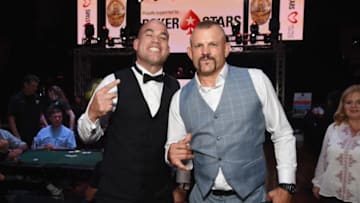 HOLLYWOOD, CA - SEPTEMBER 10: MMA fighter Tito Ortiz (L) and former UFC fighter Chuck Liddell at the Heroes for Heroes: Los Angeles Police Memorial Foundation Celebrity Poker Tournament at Avalon on September 10, 2017 in Hollywood, California. (Photo by Michael Kovac/Getty Images for Los Angeles Memorial Foundation)