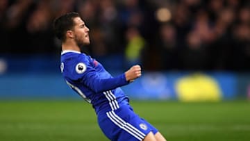 LONDON, ENGLAND - NOVEMBER 05: Eden Hazard of Chelsea celebrates scoring his sides first goal during the Premier League match between Chelsea and Everton at Stamford Bridge on November 5, 2016 in London, England. (Photo by Darren Walsh/Chelsea FC via Getty Images)