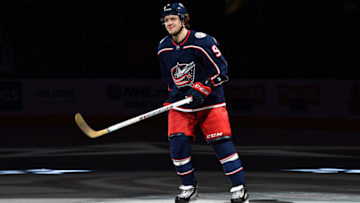 COLUMBUS, OH - OCTOBER 27: Artemi Panarin #9 of the Columbus Blue Jackets skates against the Buffalo Sabres on October 27, 2018 at Nationwide Arena in Columbus, Ohio. (Photo by Jamie Sabau/NHLI via Getty Images)