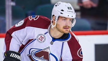 Mar 18, 2016; Calgary, Alberta, CAN; Colorado Avalanche left wing Mikkel Boedker (89) skates during the warmup period against the Calgary Flames at Scotiabank Saddledome. Colorado Avalanche won 4-3. Mandatory Credit: Sergei Belski-USA TODAY Sports
