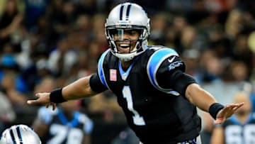 Oct 16, 2016; New Orleans, LA, USA; Carolina Panthers quarterback Cam Newton (1) audibles against the New Orleans Saints during the second quarter of a game at the Mercedes-Benz Superdome. Mandatory Credit: Derick E. Hingle-USA TODAY Sports