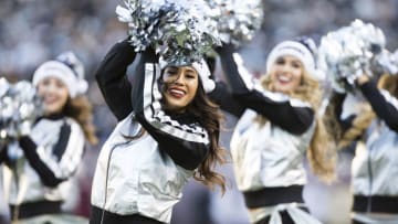 Dec 24, 2016; Oakland, CA, USA; Oakland Raiders cheerleaders perform during a timeout against the Indianapolis Colts during the fourth quarter at the Oakland Coliseum. The Oakland Raiders defeated the Indianapolis Colts 33-25. Mandatory Credit: Kelley L Cox-USA TODAY Sports