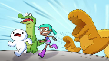 Oddballs (L to R) James Rallison as James, Julian Gant as Max and Kimberly Brooks as Echo in Oddballs. Cr. COURTESY OF NETFLIX © 2022