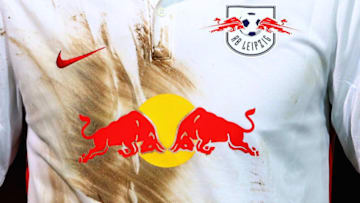 UNTERHACHING, GERMANY - OCTOBER 27: A mud covered match worn jersey of Leipzig during the DFB Cup round two match between SpVgg Unterhaching and RB Leipzig at Alpenbauer Sportpark on October 27, 2015 in Unterhaching, Germany. (Photo by Alexander Hassenstein/Bongarts/Getty Images)