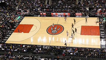 Jan 28, 2015; Toronto, Ontario, CAN; A general view of the court can be seen from above during the Toronto Raptors game against the Sacramento Kings at Air Canada Centre. The Raptors beat the Kings 119-102. Mandatory Credit: Tom Szczerbowski-USA TODAY Sports