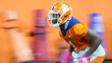 Derion Kendrick, Texas FootballClemson cornerback Derion Kendrick (1) participates in drills during Clemson's spring practice Wednesday, Feb. 26, 2020.Ss Clemsonspring 02 25 2020 2430