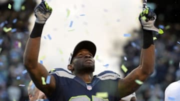 Jan 18, 2015; Seattle, WA, USA; Seattle Seahawks receiver Ricardo Lockette (83) celebrates after the NFC Championship against the Green Bay Packers at CenturyLink Field. The Seahawks defeated the Packers 28-22 in overtime. Mandatory Credit: Kirby Lee-USA TODAY Sports