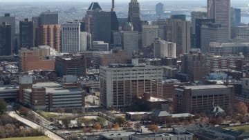 BALTIMORE, MD - DECEMBER 01: An aerial view of Baltimore City skyline on December 1, 2016 in Baltimore, Maryland. (Photo by Patrick Smith/Getty Images)