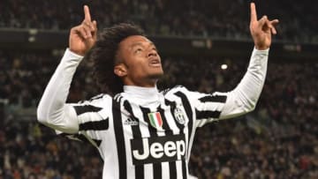 TURIN, ITALY - FEBRUARY 03: Juan Cuadrado of Juventus FC celebrates after scoring the opening goal during the Serie A match between Juventus FC and Genoa CFC at Juventus Arena on February 3, 2016 in Turin, Italy. (Photo by Valerio Pennicino/Getty Images)