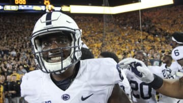 IOWA CITY, IOWA- SEPTEMBER 23: Wide receiver Juwan Johnson #84 of the Penn State Nittany Lions celebrates catching a touchdown in the closing drive of the fourth quarter against the Iowa Hawkeyes on September 23, 2017 at Kinnick Stadium in Iowa City, Iowa. (Photo by Matthew Holst/Getty Images)