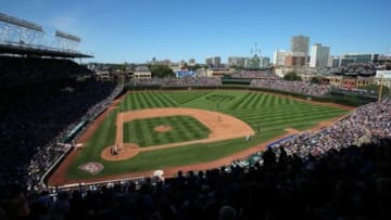 Aug 14, 2014; Chicago, IL, USA; A general view of the field during the fifth inning of a baseball game between the Chicago Cubs and Milwaukee Brewers at Wrigley Field. Mandatory Credit: Jerry Lai-USA TODAY Sports