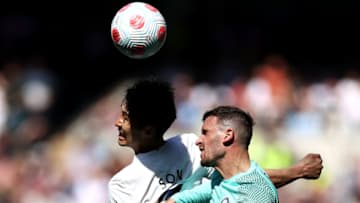 Heung-Min Son competes for the ball against Pascal Gross during the Premier League match between Tottenham Hotspur and Brighton at Tottenham Hotspur Stadium on April 16, 2022 in London, England. (Photo by Ryan Pierse/Getty Images)