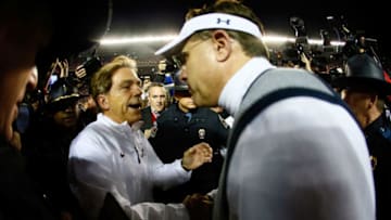 Gus Malzahn and Nick Saban shake hands after a recent Iron Bowl. (Photo by Kevin C. Cox/Getty Images)