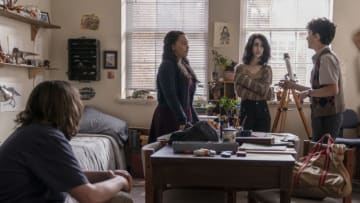 Aliyah Royale as Iris, Alexa Mansour as Hope, Hal Cumpston as Silas, Nicolas Cantu as Elton - The Walking Dead: World Beyond _ Season 1 - Photo Credit: Sarah Shatz/AMC