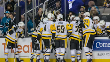 SAN JOSE, CA - JANUARY 20: Pittsburgh Penguins timeout as the game winds down during the third period of the regular season game between the San Jose Sharks and the Pittsburgh Penguins held January 20, 2018 at the SAP Center in San Jose, CA. (Photo by Allan Hamilton/Icon Sportswire via Getty Images)