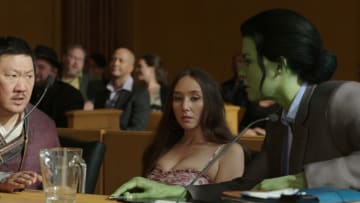(L-R): Benedict Wong as Wong, Patty Guggenheim as Madisynn, and Tatiana Maslany as Jennifer "Jen" Walters/She-Hulk in Marvel Studios' She-Hulk: Attorney at Law, exclusively on Disney+. Photo courtesy of Marvel Studios. © 2022 MARVEL.