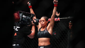 December 30, 2016; Las Vegas, NV, USA; Amanda Nunes is introduced before her fight against Ronda Rousey during UFC 207 at T-Mobile Arena. Mandatory Credit: Mark J. Rebilas-USA TODAY Sports