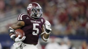 Sep 24, 2016; Dallas, TX, USA; Texas A&M Aggies running back Trayveon Williams (5) runs for a touchdown in the fourth quarter against the Arkansas Razorbacks at AT&T Stadium. Mandatory Credit: Tim Heitman-USA TODAY Sports