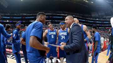LOS ANGELES, CA - NOVEMBER 23: Head Coach Doc Rivers of the LA Clippers speaks to the team during the game against the Memphis Grizzlies on November 23, 2018 at STAPLES Center in Los Angeles, California. NOTE TO USER: User expressly acknowledges and agrees that, by downloading and/or using this photograph, user is consenting to the terms and conditions of the Getty Images License Agreement. Mandatory Copyright Notice: Copyright 2018 NBAE (Photo by Adam Pantozzi/NBAE via Getty Images)