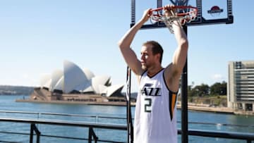 SYDNEY, AUSTRALIA - AUGUST 01: Joe Ingles of the Utah Jazz shoots baskets during an NBL Media Opportunity at Cruise Bar on August 1, 2017 in Sydney, Australia. (Photo by Matt King/Getty Images)