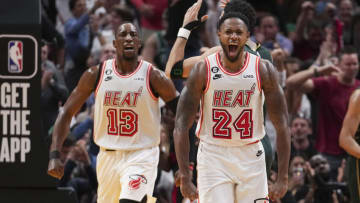 Haywood Highsmith #24 of the Miami Heat reacts after a Bam Adebayo #13 dunk during the second half(Photo by Eric Espada/Getty Images)
