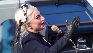 WASHINGTON, DC - JANUARY 20: Lady Gaga sings the National Anthem at the inauguration of U.S. President-elect Joe Biden on the West Front of the U.S. Capitol on January 20, 2021 in Washington, DC. During today's inauguration ceremony Joe Biden becomes the 46th president of the United States. (Photo by Tasos Katopodis/Getty Images)