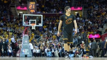 Nov 4, 2015; Cleveland, OH, USA; Cleveland Cavaliers forward Kevin Love (0) walks on the court during a game against the New York Knicks at Quicken Loans Arena. Cleveland won 96-86. Mandatory Credit: David Richard-USA TODAY Sports