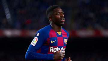 BARCELONA, SPAIN - NOVEMBER 09: Ousmane Dembele of FC Barcelona looks on during the Liga match between FC Barcelona and RC Celta de Vigo at Camp Nou on November 09, 2019 in Barcelona, Spain. (Photo by Quality Sport Images/Getty Images)