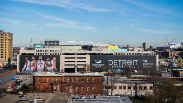 DETROIT, MI - NOVEMBER 22: A general view of the progress of Little Caesars Arena during a press conference to announce that the Detroit Pistons will move to downtown Detroit on November 22, 2016 at Cass Technical High School in Detroit, Michigan. NOTE TO USER: User expressly acknowledges and agrees that, by downloading and or using this photograph, User is consenting to the terms and conditions of the Getty Images License Agreement. Mandatory Copyright Notice: Copyright 2016 NBAE (Photo by Chris Schwegler/NBAE via Getty Images)