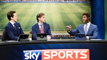 SATURDAY NIGHT LIVE -- "Idris Elba" Episode 1761 -- Pictured: (l-r) Alex Moffat as Jeremy Feathers, Mikey Day as Peter Toppam, and host Idris Elba as Dave "The Bruiser" Kooseman during the "Soccer Broadcast" sketch on Saturday, March 9, 2019 -- (Photo by: Will Heath/NBC)