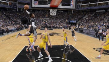 SACRAMENTO, CA - DECEMBER 27: De'Aaron Fox #5 of the Sacramento Kings dunks the ball during the game against the Los Angeles Lakers on December 27, 2018 at Golden 1 Center in Sacramento, California. NOTE TO USER: User expressly acknowledges and agrees that, by downloading and or using this Photograph, user is consenting to the terms and conditions of the Getty Images License Agreement. Mandatory Copyright Notice: Copyright 2018 NBAE (Photo by Rocky Widner/NBAE via Getty Images)