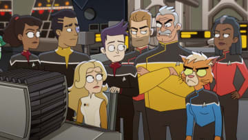 “Crisis Point 2: Paradoxus" - Ep#308-- Noel Wells as Ensign Tendi, Tawny Newsome as Ensign Beckett Mariner, Eugene Cordero as Ensign Rutherford, Jack Quaid as Ensign Brad Boimler, Jerry O'Conell as Commander Ransom, Fred Tatasciore as Lieutenant Shaxs, Gillian Vigman as Doctor T'Ana and Dawnn Lewis as Captain Carol Freeman in STAR TREK: LOWER DECKS streaming on Paramount+ series . Photo: PARAMOUNT+ ©2022 CBS Interactive, Inc. All Rights Reserved **Best Possible Screen Grab**