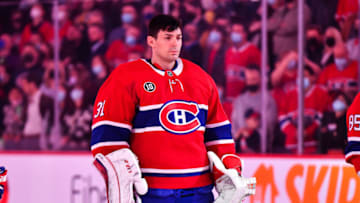 MONTREAL, QC - APRIL 29: Carey Price #31 of the Montreal Canadiens stands during the anthems prior to the game against the Florida Panthers at Centre Bell on April 29, 2022 in Montreal, Canada. The Montreal Canadiens defeated the Florida Panthers 10-2. (Photo by Minas Panagiotakis/Getty Images)