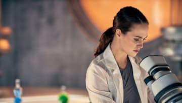 BRAVE NEW WORLD -- "Monogamy and Futility: Part Two" Episode 108 -- Pictured: Jessica Brown Findlay as Lenina Crowne -- (Photo by: Steve Schofield/Peacock)