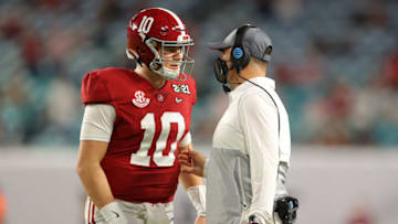Mac Jones, Steve Sarkisian (Photo by Kevin C. Cox/Getty Images)
