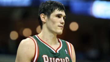 Feb 1, 2014; Memphis, TN, USA; Milwaukee Bucks forward Ersan Ilyasova (7) during the game against the Memphis Grizzlies at FedExForum. Memphis defeated Milwaukee 99-90. Mandatory Credit: Nelson Chenault-USA TODAY Sports