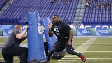 INDIANAPOLIS, IN - FEBRUARY 28: Defensive lineman Sheldon Rankins of Louisville in action during the 2016 NFL Scouting Combine at Lucas Oil Stadium on February 28, 2016 in Indianapolis, Indiana. (Photo by Joe Robbins/Getty Images)