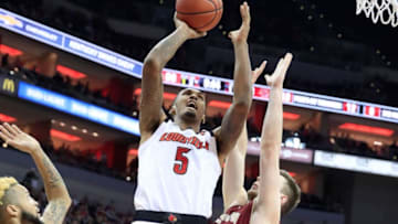 LOUISVILLE, KY - JANUARY 16: Malik Williams #5 of the Louisville Cardinals shoots the ball against the Boston College Eagles at KFC YUM! Center on January 16, 2019 in Louisville, Kentucky. (Photo by Andy Lyons/Getty Images)