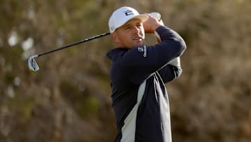 SAN ANTONIO, TEXAS - MARCH 31: Bryson DeChambeau plays his shot from the 13th tee during the first round of the Valero Texas Open at TPC San Antonio on March 31, 2022 in San Antonio, Texas. (Photo by Carmen Mandato/Getty Images)
