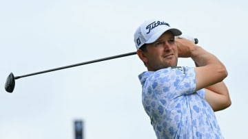 Austria's Bernd Wiesberger watches his shot from the 4th tee on Day 4 of the PGA Championship at Wentworth Golf Club in Surrey, south west of London on September 12, 2021. - RESTRICTED TO EDITORIAL USE (Photo by Glyn KIRK / AFP) / RESTRICTED TO EDITORIAL USE (Photo by GLYN KIRK/AFP via Getty Images)
