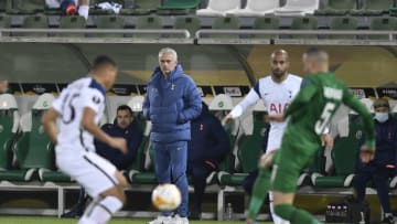 RAZGRAD, BULGARIA - NOVEMBER 05: Jose Mourinho head coach of Tottenham Hotspur reacts PFC Ludogorets Razgrad and Tottenham Hotspur November 5, 2020 in Razgrad, Bulgaria. (Photo by Alex Nicodim/MB Media/Getty Images)