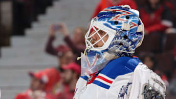 OTTAWA, ON - NOVEMBER 29: Henrik Lundqvist #30 of the New York Rangers reacts after watching the replay of the third goal he allowed in a game against the Ottawa Senators at Canadian Tire Centre on November 29, 2018 in Ottawa, Ontario, Canada. (Photo by Jana Chytilova/Freestyle Photography/Getty Images)