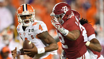 Jan 9, 2017; Tampa, FL, USA; Clemson Tigers quarterback Deshaun Watson (4) is defended by Alabama Crimson Tide linebacker Ryan Anderson (22) during the fourth quarter in the 2017 College Football Playoff National Championship Game at Raymond James Stadium. Mandatory Credit: John David Mercer-USA TODAY Sports