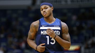 NEW ORLEANS, LA - NOVEMBER 29: Marcus Georges-Hunt #13 of the Minnesota Timberwolves reacts during the second half of a game against the New Orleans Pelicans at the Smoothie King Center on November 29, 2017 in New Orleans, Louisiana. NOTE TO USER: User expressly acknowledges and agrees that, by downloading and or using this Photograph, user is consenting to the terms and conditions of the Getty Images License Agreement. (Photo by Jonathan Bachman/Getty Images)