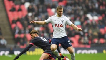 LONDON, ENGLAND - MARCH 03: Eric Dier of Tottenham Hotspur and Philip Billing of Huddersfield Town battle for the ball during the Premier League match between Tottenham Hotspur and Huddersfield Town at Wembley Stadium on March 3, 2018 in London, England. (Photo by Shaun Botterill/Getty Images)