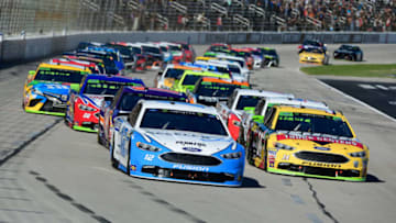 FORT WORTH, TX - NOVEMBER 04: Ryan Blaney, driver of the #12 Accella/Carlisle Ford, leads the field to green to start during the Monster Energy NASCAR Cup Series AAA Texas 500 at Texas Motor Speedway on November 4, 2018 in Fort Worth, Texas. (Photo by Robert Laberge/Getty Images)