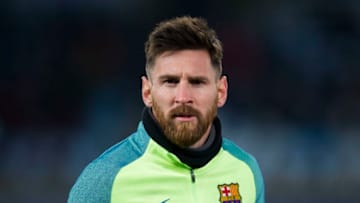 SAN SEBASTIAN, SPAIN - JANUARY 19: Lionel Messi of FC Barcelona looks on prior to the Copa del Rey Quarter Final, First Leg match between Real Sociedad de Futbol and FC Barcelona at Estadio Anoeta on January 19, 2017 in San Sebastian, Spain. (Photo by Juan Manuel Serrano Arce/Getty Images)