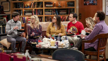 "The Procreation Calculation" -- Pictured: Howard Wolowitz (Simon Helberg), Bernadette (Melissa Rauch), Amy Farrah Fowler (Mayim Bialik), Sheldon Cooper (Jim Parsons), Penny (Kaley Cuoco) and Leonard Hofstadter (Johnny Galecki). The Wolowitzes' life gets complicated when Stuart starts bringing his new girlfriend home. Also, Penny and Leonard talk about starting a family while Koothrappali explores an arranged marriage, on THE BIG BANG THEORY, Thursday, Oct. 4 (8:00-8:31 PM, ET/PT) on the CBS Television Network. Keith Carradine returns as Penny's father, Wyatt. Photo: Michael Yarish/Warner Bros. Entertainment Inc. ÃÂ© 2018 WBEI. All rights reserved.