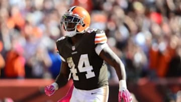 Oct 12, 2014; Cleveland, OH, USA; Cleveland Browns running back Ben Tate (44) celebrates after scoring a touchdown during the third quarter against the Pittsburgh Steelers at FirstEnergy Stadium. Mandatory Credit: Andrew Weber-USA TODAY Sports